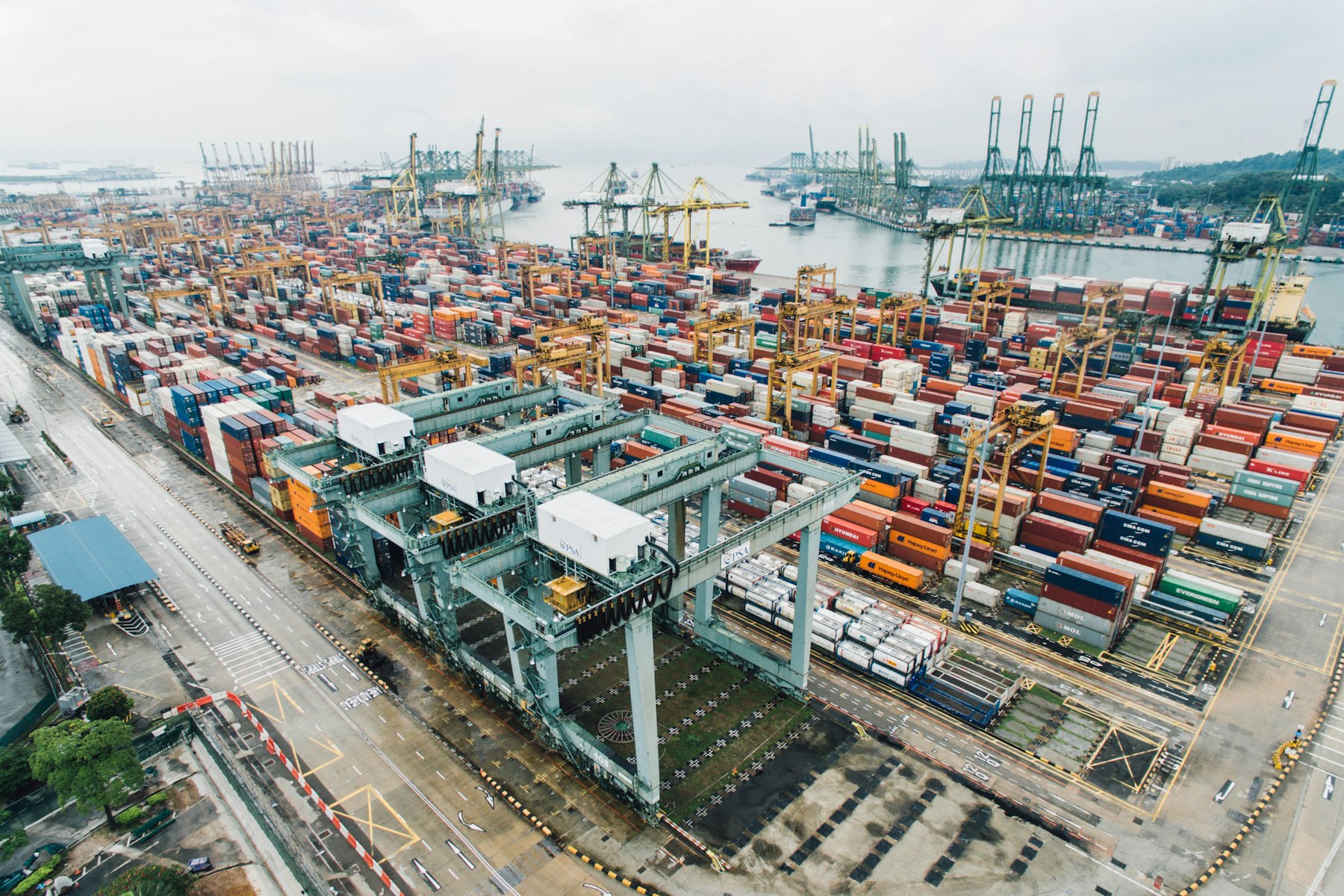Stacked shipping containers at a freight port